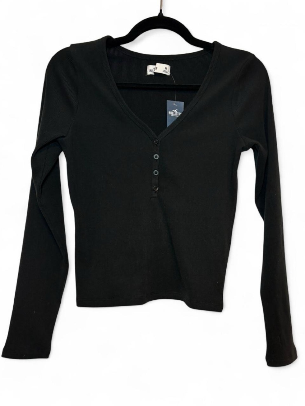Hollister NWT Women's Black Long-Sleeve Henley Top